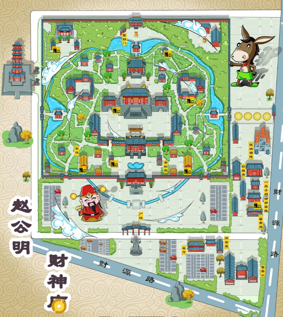 新市寺庙类手绘地图